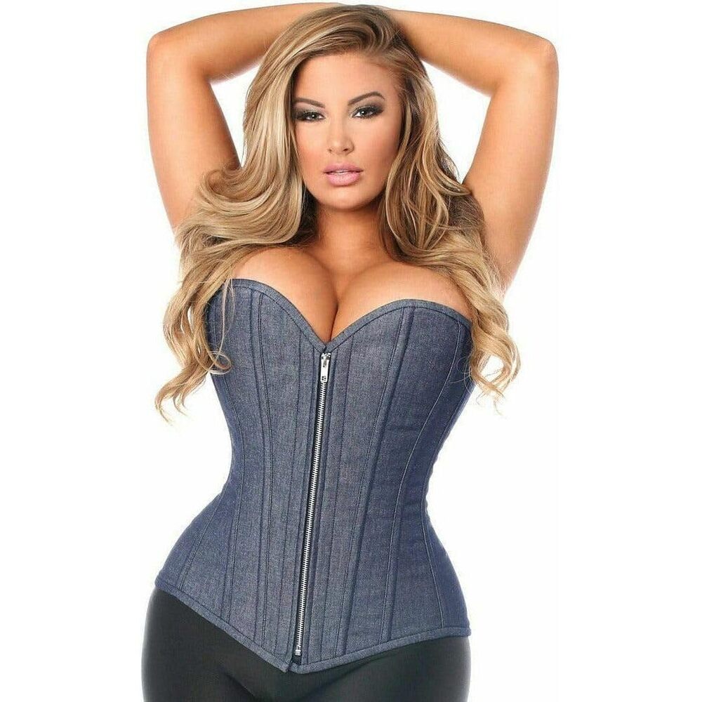 2702 Top Drawer Denim Blue Steel Boned Overbust Corset w/Zipper 6X